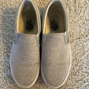 Grey and white striped women’s slip on vans SIZE 7